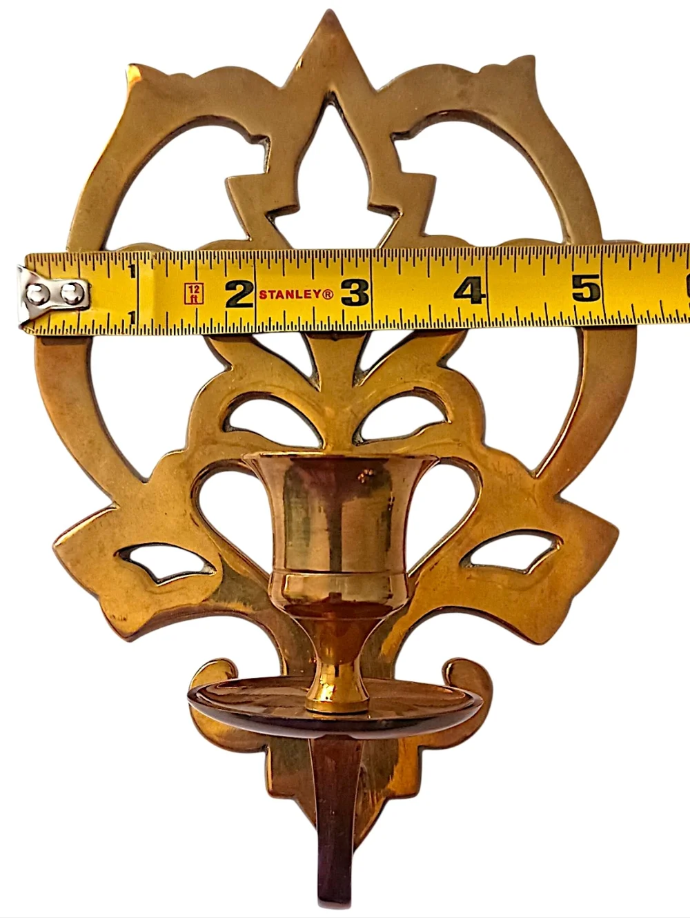 Solid‎ Brass Wall Sconce Single Candle Holder Lotus Flower Open Work Old World